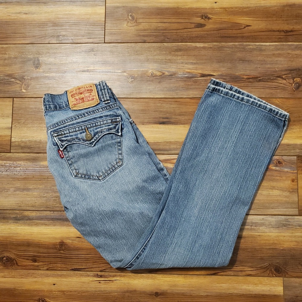 Levis 542 Low Flare Womens Sz 8 Jeans Y2K Blue Light Wash Denim Flap Pocket